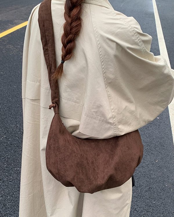 Boho Brown Solid Durable Faux Suede Saddle Bag
