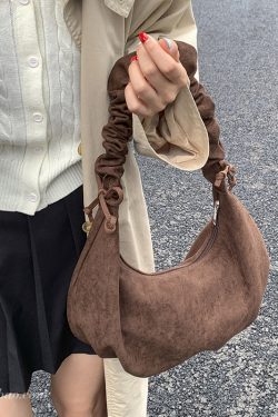 Boho Brown Solid Durable Faux Suede Saddle Bag