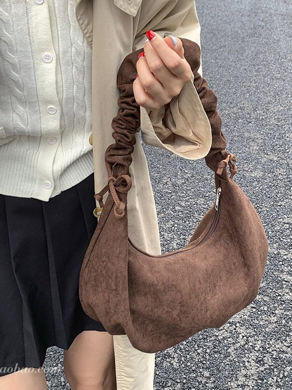 Boho Brown Solid Durable Faux Suede Saddle Bag