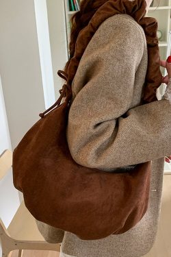 Boho Brown Solid Durable Faux Suede Saddle Bag