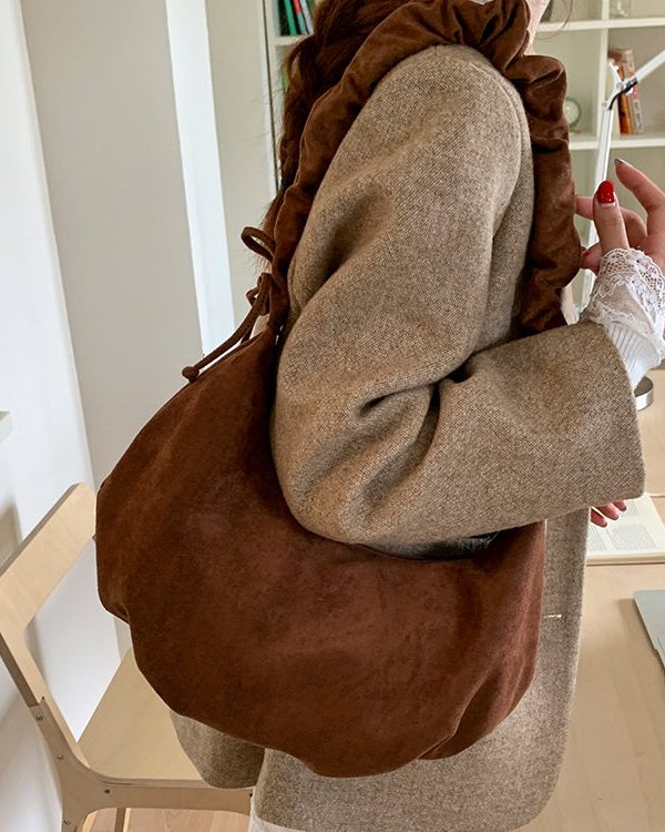Boho Brown Solid Durable Faux Suede Saddle Bag