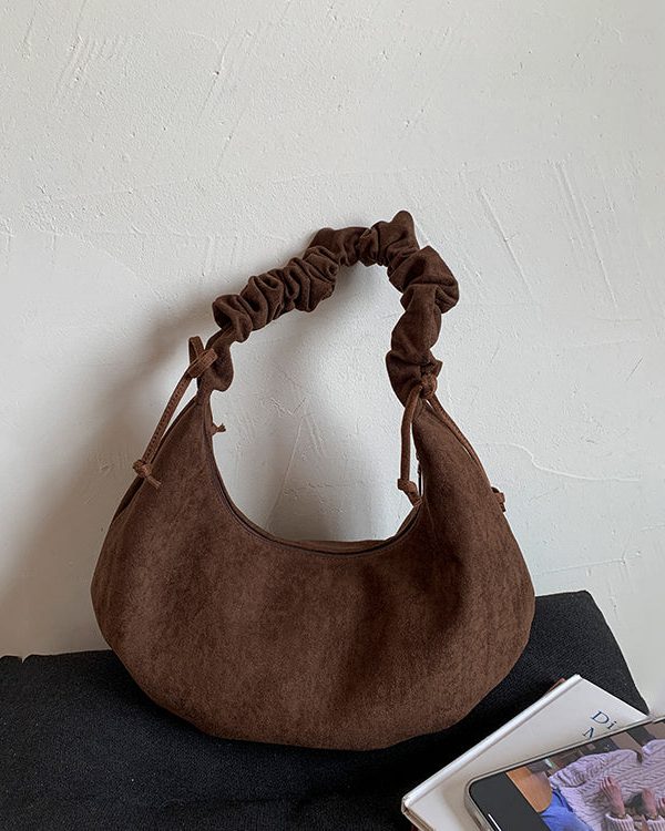 Boho Brown Solid Durable Faux Suede Saddle Bag