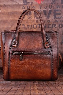Boho Chocolate Embossing Paitings Calf Leather Tote Handbag