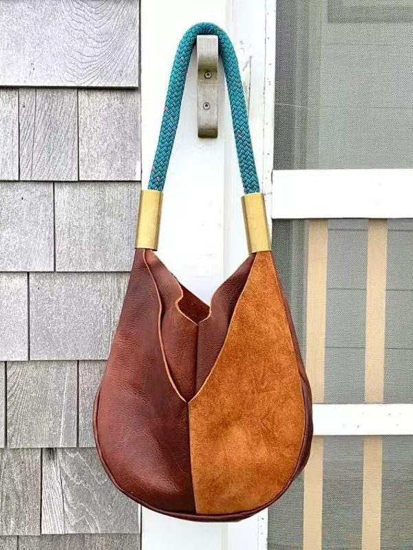 Boho Colorblock Asymmetrical Patchwork Faux Leather Shoulder Bags