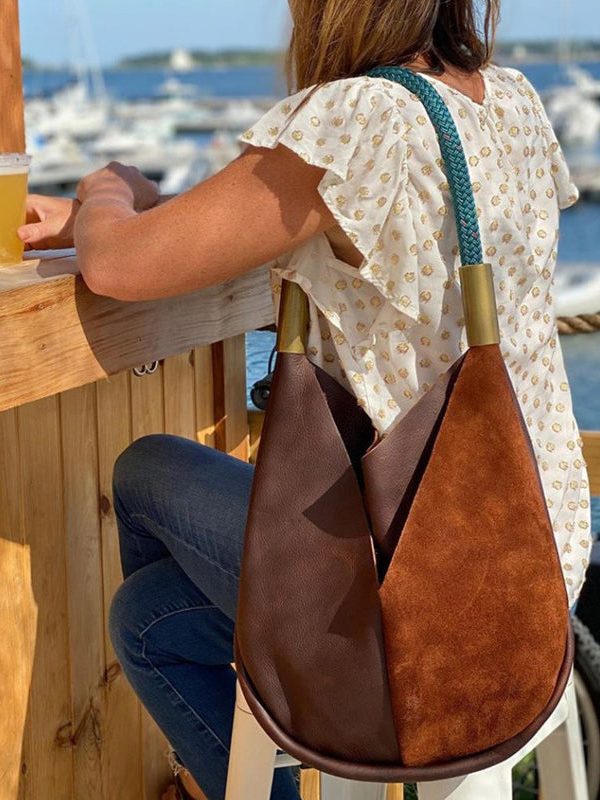 Boho Colorblock Asymmetrical Patchwork Faux Leather Shoulder Bags