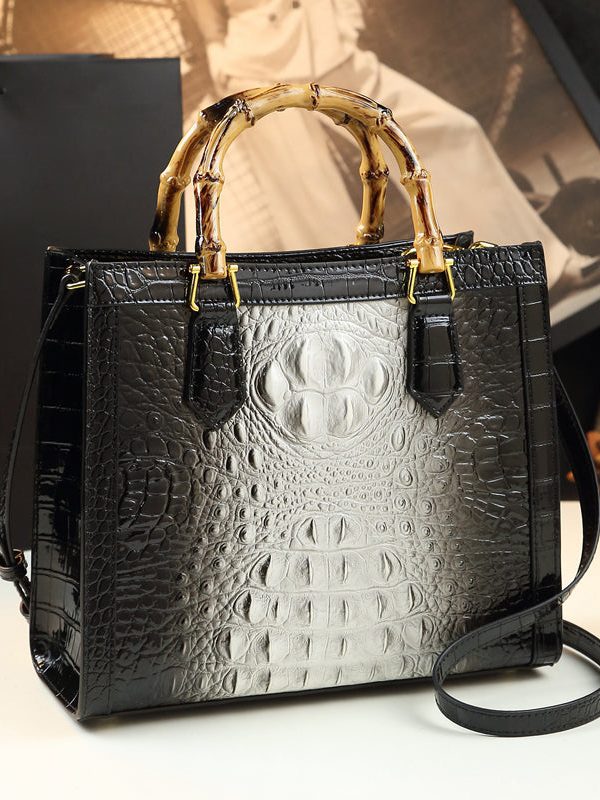 Boho Gradient Color Alligator Pattern Faux Leather Tote Handbag