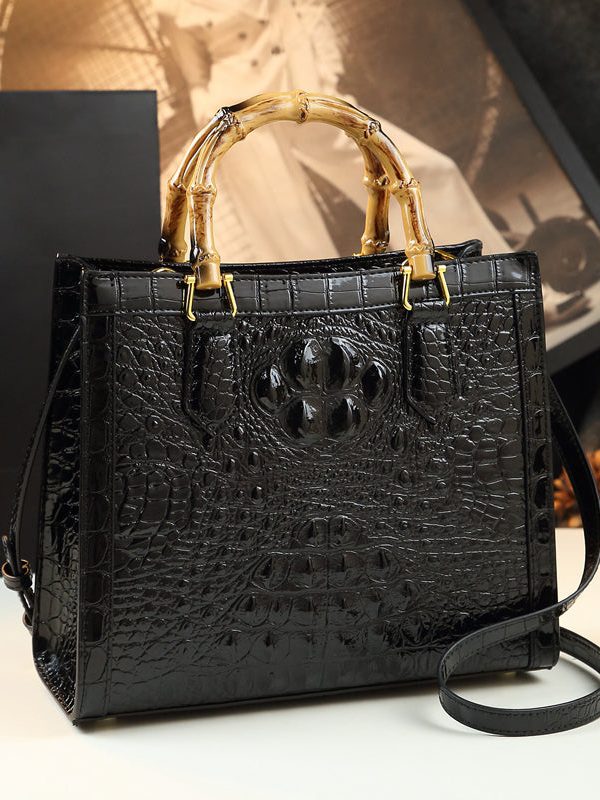 Boho Gradient Color Alligator Pattern Faux Leather Tote Handbag