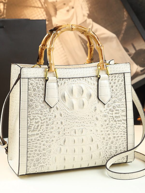 Boho Gradient Color Alligator Pattern Faux Leather Tote Handbag