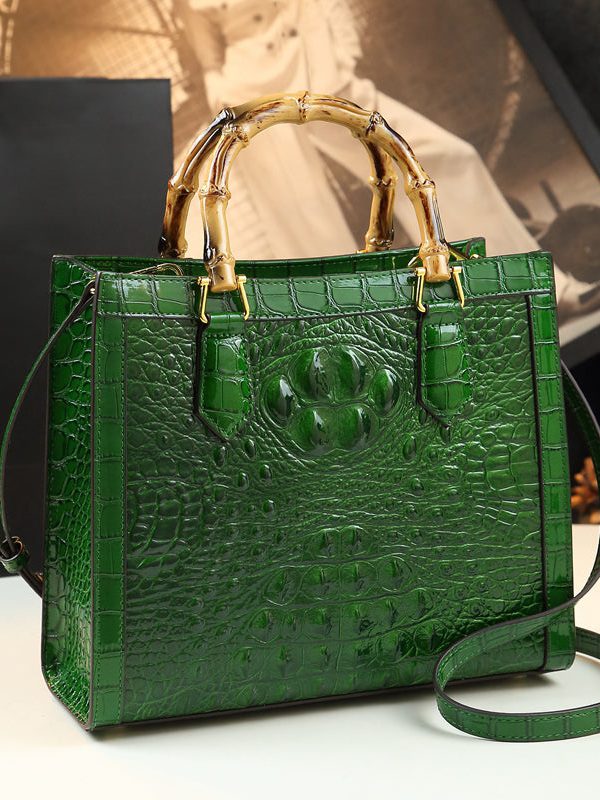 Boho Gradient Color Alligator Pattern Faux Leather Tote Handbag