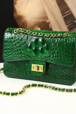 Boho Green Crocodile Pattern Faux Leather Satchel Handbag