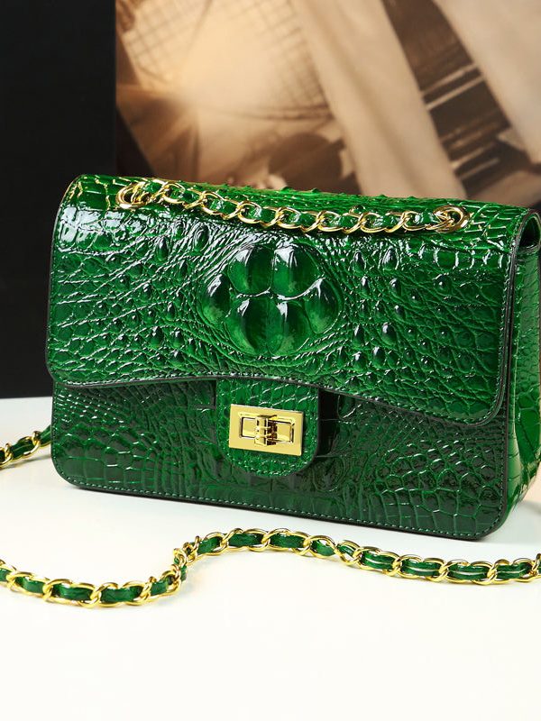 Boho Green Crocodile Pattern Faux Leather Satchel Handbag