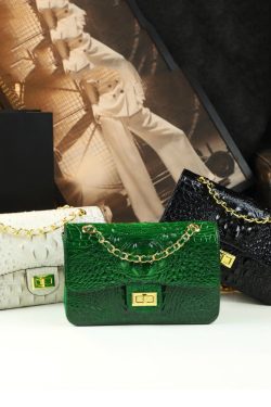 Boho Green Crocodile Pattern Faux Leather Satchel Handbag