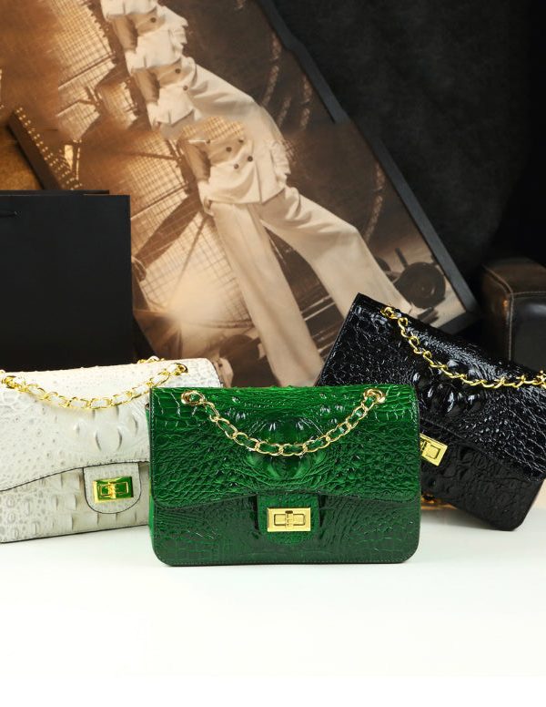 Boho Green Crocodile Pattern Faux Leather Satchel Handbag