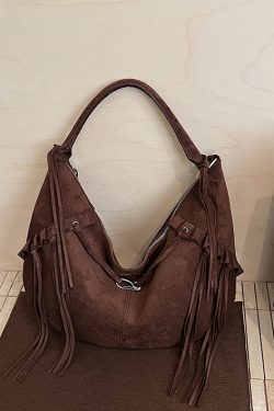 Boho Green Faux Suede Tassel Large Capacity Shoulder Bag