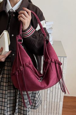 Boho Green Faux Suede Tassel Large Capacity Shoulder Bag