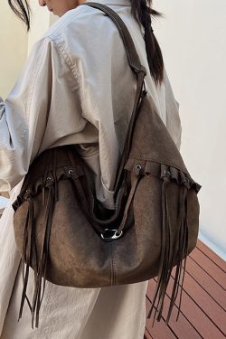 Boho Green Faux Suede Tassel Large Capacity Shoulder Bag