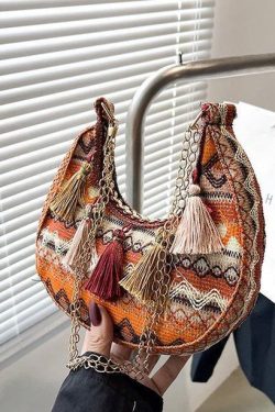 Boho Green Tassel Durable Chain Linked Messenger Bag