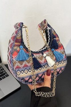 Boho Green Tassel Durable Chain Linked Messenger Bag