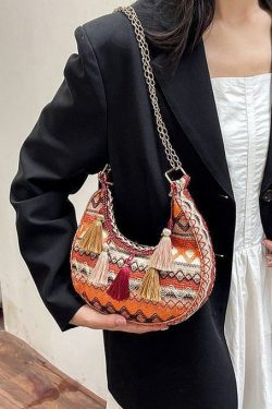 Boho Green Tassel Durable Chain Linked Messenger Bag