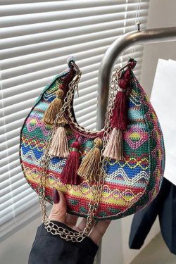 Boho Green Tassel Durable Chain Linked Messenger Bag