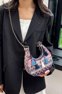 Boho Green Tassel Durable Chain Linked Messenger Bag