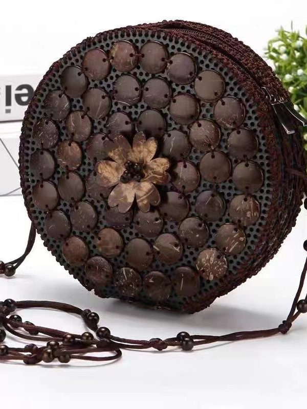 Boho Handmade Wooden Patchwork Circular Messenger Bag