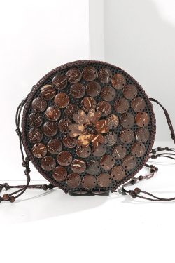 Boho Handmade Wooden Patchwork Circular Messenger Bag