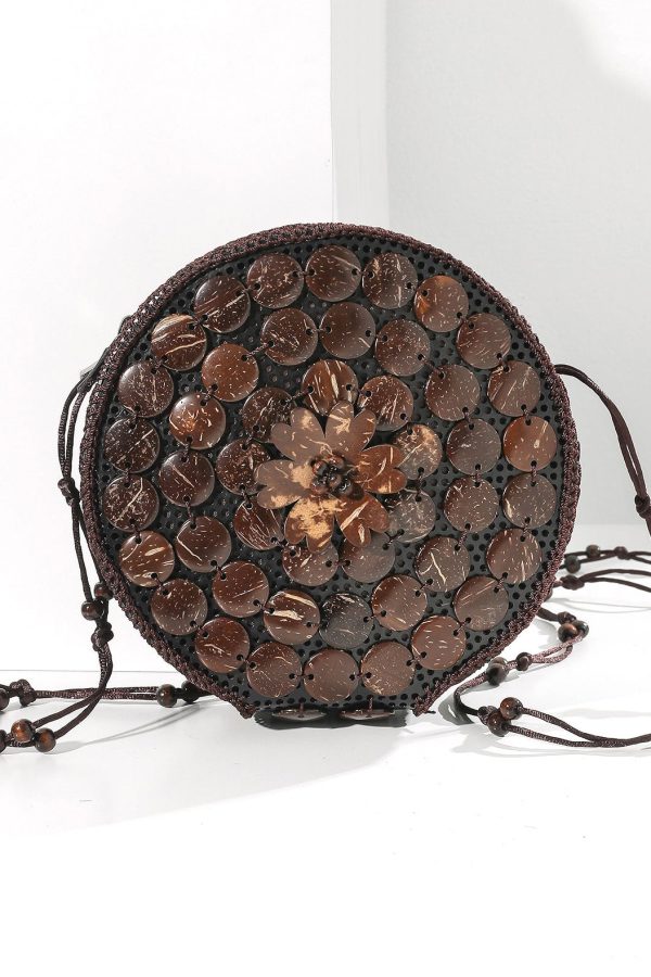 Boho Handmade Wooden Patchwork Circular Messenger Bag