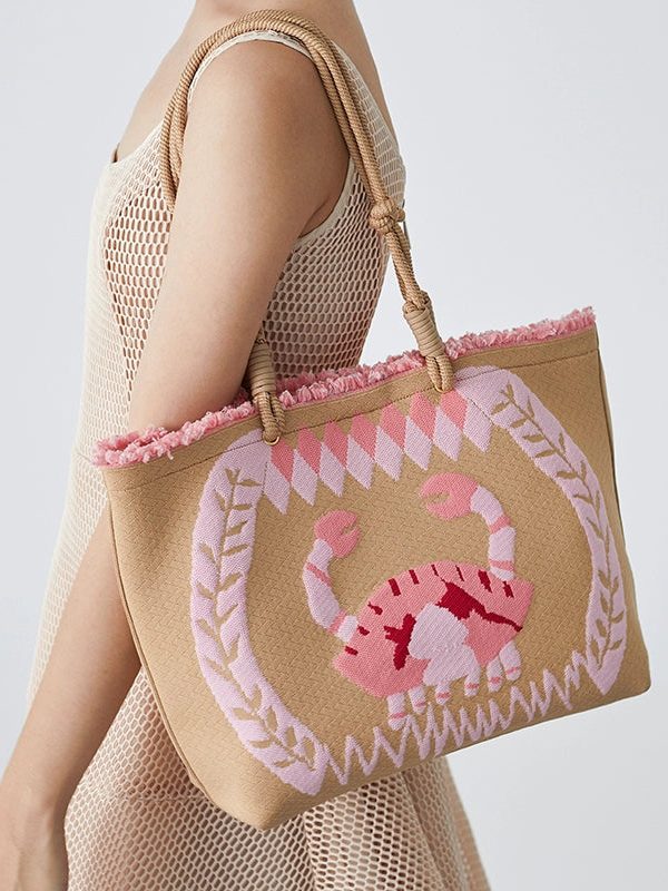 Boho Khaki Embroideried Large Capacity Shoulder Bag