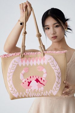 Boho Khaki Embroideried Large Capacity Shoulder Bag