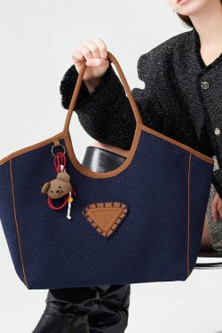 Boho Navy Large Capacity Patchwork Cotton Shoulder Bags