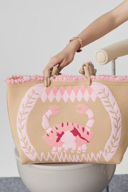 Boho Pink Jacquard Patchwork Ruffled Cotton Shoulder Handbag