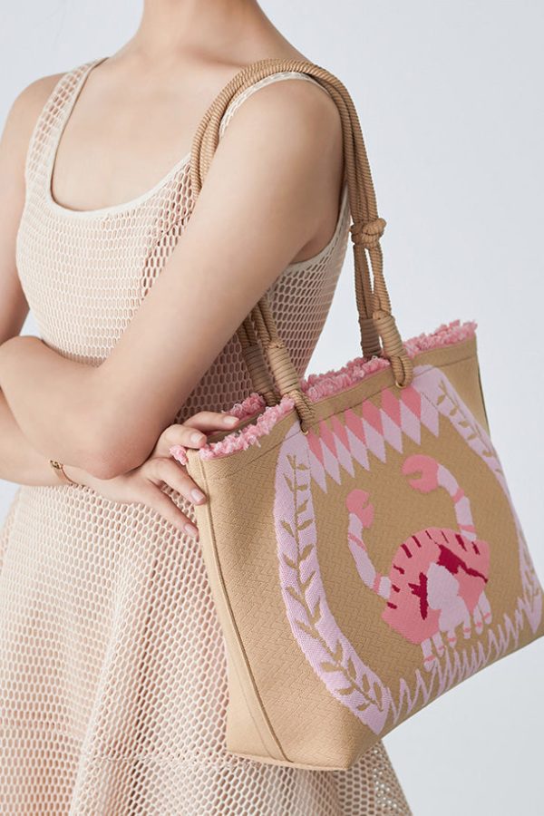 Boho Pink Jacquard Patchwork Ruffled Cotton Shoulder Handbag