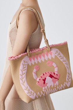Boho Pink Jacquard Patchwork Ruffled Cotton Shoulder Handbag