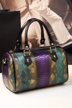 Boho Purple Embossed Durable Calf Leather Tote Handbag