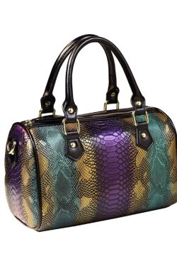 Boho Purple Embossed Durable Calf Leather Tote Handbag