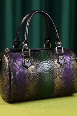 Boho Purple Embossed Durable Calf Leather Tote Handbag