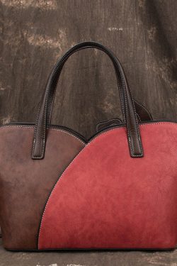 Boho Red Chrysanthemum Jacquard Patchwork Calf Leather Tote Handbag