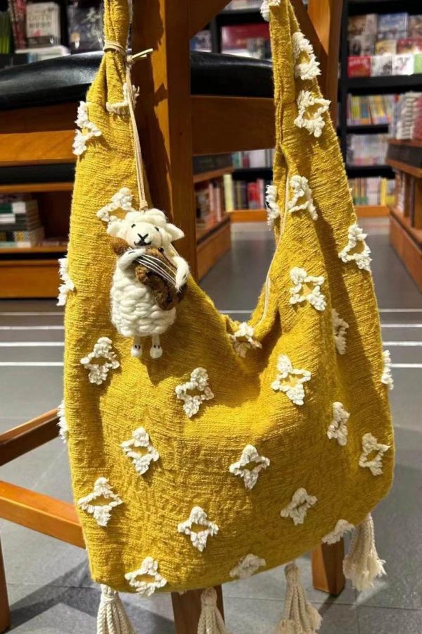 Boho Style Yellow Tassel Canvas Messenger Bag