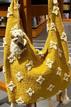 Boho Style Yellow Tassel Canvas Messenger Bag