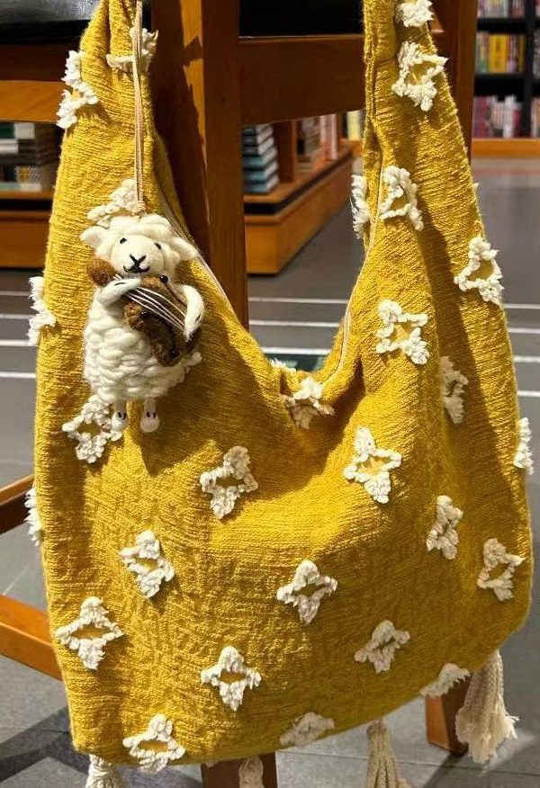 Boho Style Yellow Tassel Canvas Messenger Bag