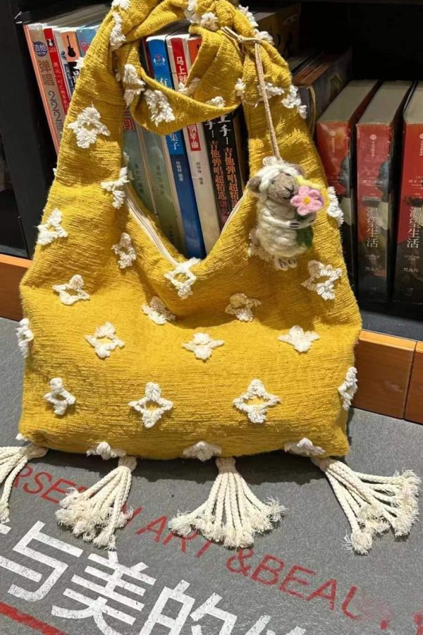 Boho Style Yellow Tassel Canvas Messenger Bag