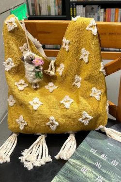 Boho Style Yellow Tassel Canvas Messenger Bag