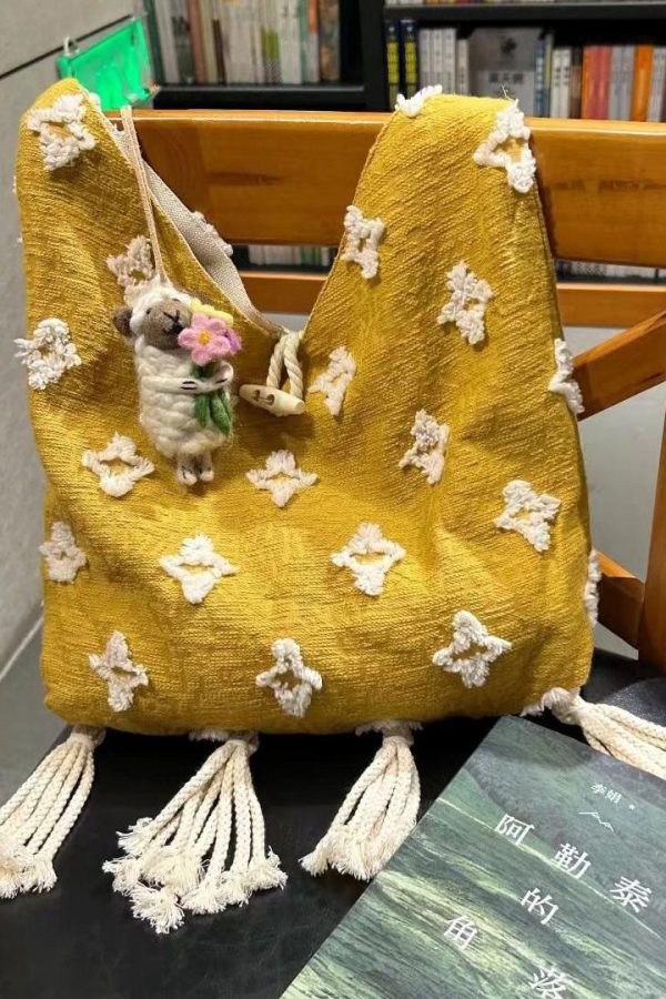 Boho Style Yellow Tassel Canvas Messenger Bag