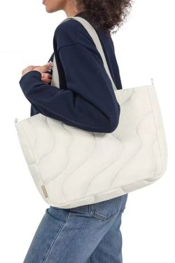 Boho White Solid Durable Large Capacity Nylon Satchel Handbag