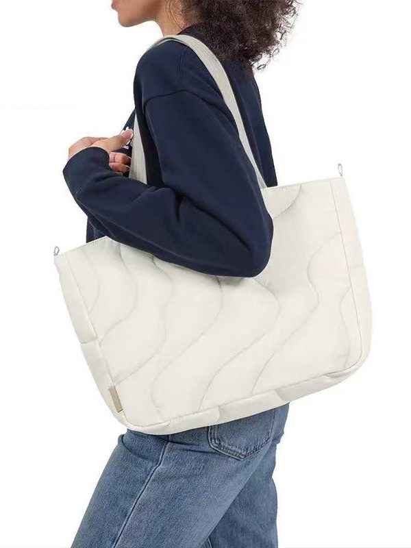 Boho White Solid Durable Large Capacity Nylon Satchel Handbag