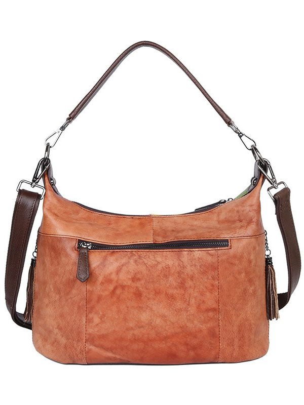 Boho Yellow character Paitings Calf Leather Tote Handbag