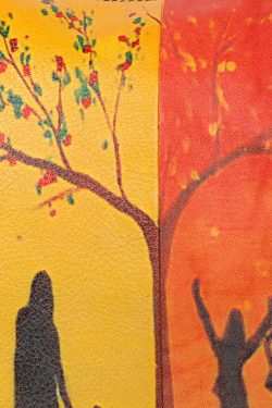 Boho Yellow character Paitings Calf Leather Tote Handbag