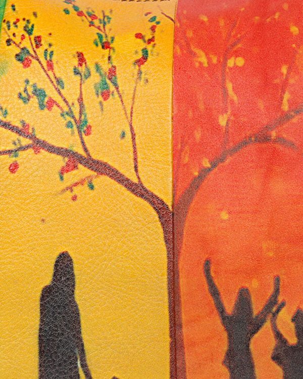 Boho Yellow character Paitings Calf Leather Tote Handbag