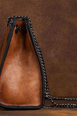 Boho Yellow Embossing Paitings Calf Leather Satchel Handbag